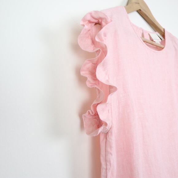 Cynthia Rowley Size M Linen Blouse Flutter Ruffle Sleeve Soft Pink - Picture 5 of 10
